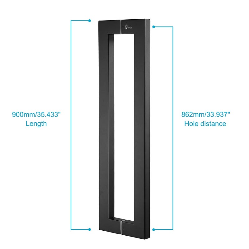 TOGU TG-6013 900mm/36 inches Square/Rectangle Shape Stainless Steel Push Pull Door Handle for Solid Wood, Timber, Glass and Steel Doors, Matt Black Finish - Image 2